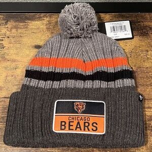 Chicago Bears '47 Brand Stack Cuff Knit Adult Winter Pom Beanie Hat NWT NFL